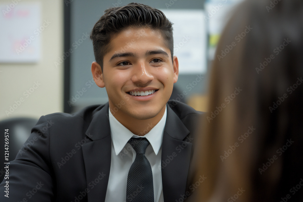 P A young Hispanic businessman in a conferenc P A young Hispanic businessman in a conferenc