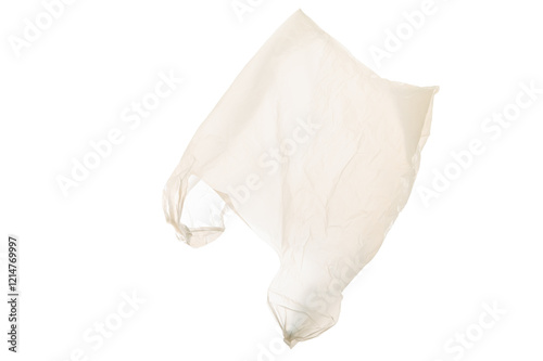 plastic pollution concept: white disposable plastic shopping carrier bag upside down isolated on white background