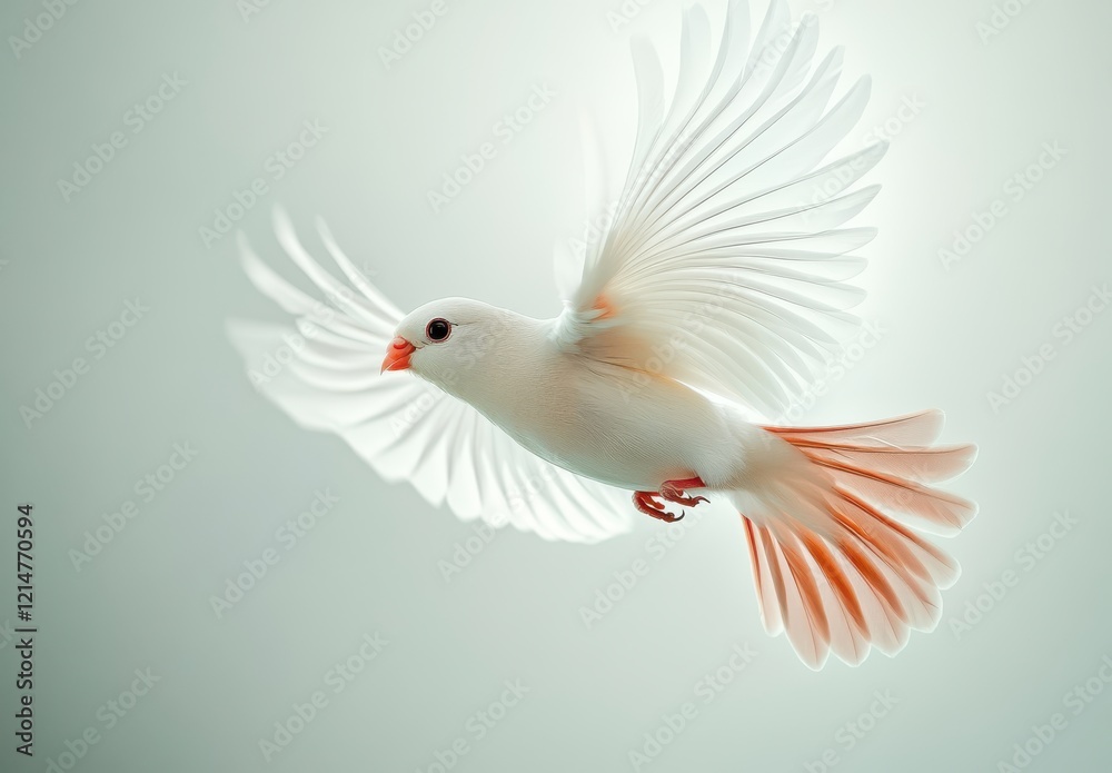 Obraz premium Elegant White Bird with Orange Tail Flying Gracefully Against a Soft Light Background, Symbolizing Freedom and Serenity in Nature’s Beauty