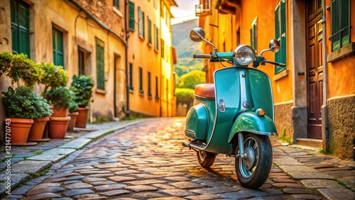 Vintage Italian Scooter, Classic Motorbike, Retro Vehicle, Stylish Ride, Two-Wheeled Transportation