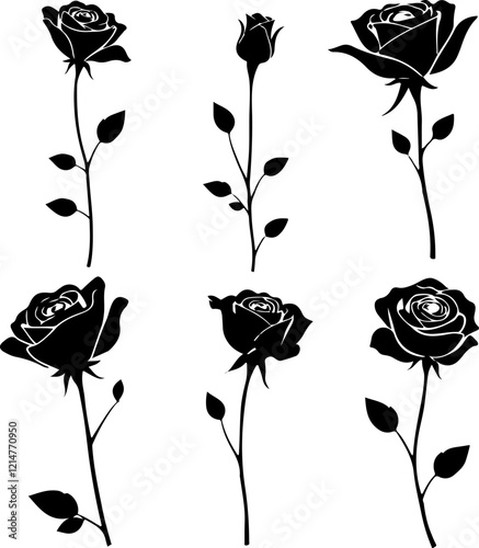 
Rose Silhouette Collection, Elegant Rose Vector Art, Rose Silhouette Designs, Minimalist Rose Graphics, Artistic Rose Silhouettes, Rose Shadow Illustrations, Floral Silhouette Vector Art, Classic Ros