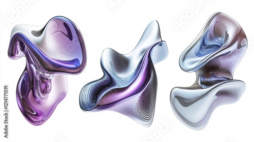 3D Liquid Chrome Abstract Shape Element Set Transparent photo