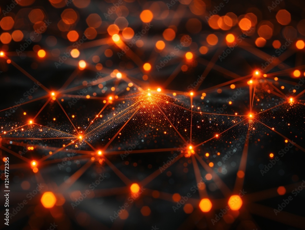 Fototapeta premium Glowing Network Connections Abstract Background with Orange and Red Lights
