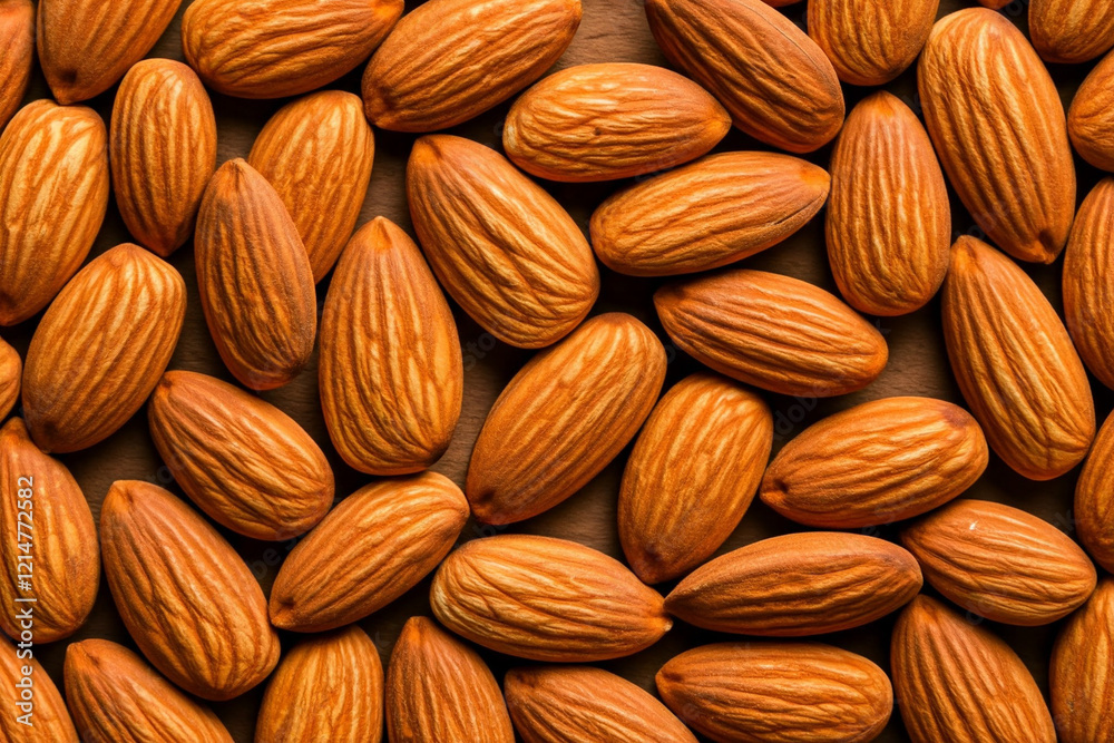 Fototapeta premium A close-up of a pile of almonds on a wooden surface