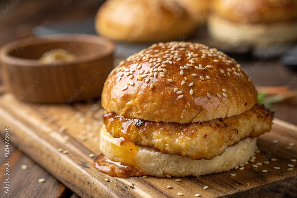 Crispy Fried Sesame Bun: American Comfort Food Close-Up Crispy Fried Sesame Bun: American Comfort Food Close-Up