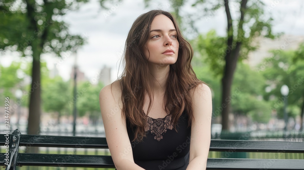 A sorrow widow in black dress sitting alone in the park. A sorrow widow in black dress sitting alone in the park.