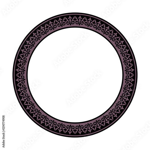 Two-color round Kazakh national ornament. The classic pattern of the peoples of the Great Steppe. The decoration of the yurt of the Mongols, Kyrgyz, Kazakhs, Kalmyks, Buryats. Islamic round frame 