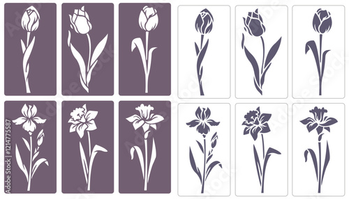 set of flowers, Flowers for laser cutting template