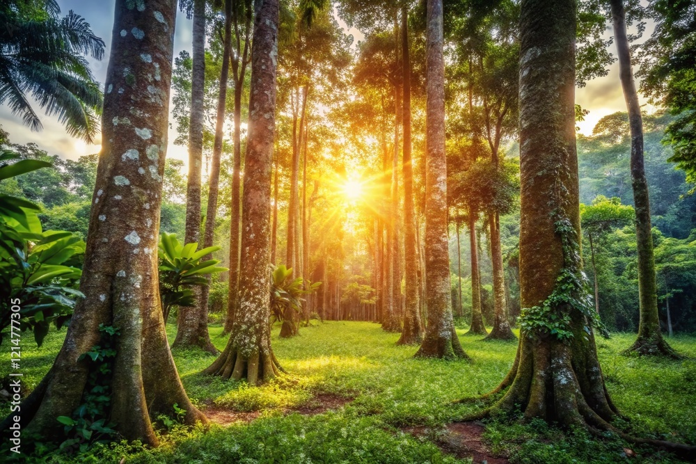 Fototapeta premium Vintage Photo: Teak Trees in a Costa Rican Agricultural Forest