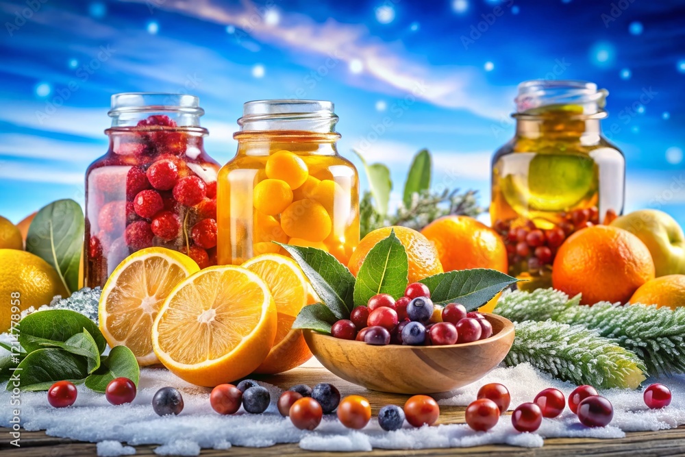 Boost Your Winter Immunity: Colorful Bottles of Seasonal Vitamins Boost Your Winter Immunity: Colorful Bottles of Seasonal Vitamins