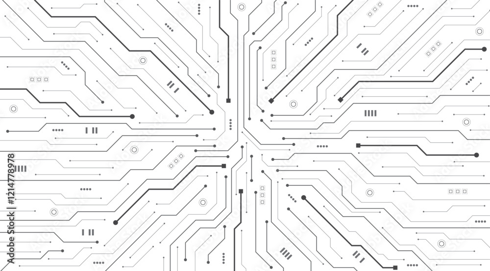 Circuit board on a white background. High-tech circuit board digital technology. Abstract futuristic technology circle line and dot background. Artificial intelligence (AI). Vector illustration.