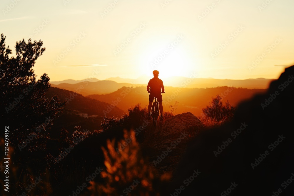 silhouette of a cyclist on a mountain trail at sunrise, adventure and the spirit of exploration silhouette of a cyclist on a mountain trail at sunrise, adventure and the spirit of exploration