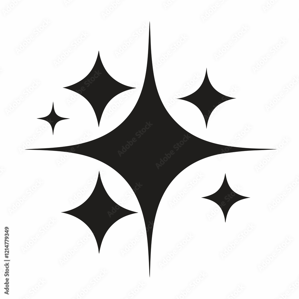 minimalist sparkling stars icon black silhouette vector on white background minimalist sparkling stars icon black silhouette vector on white background