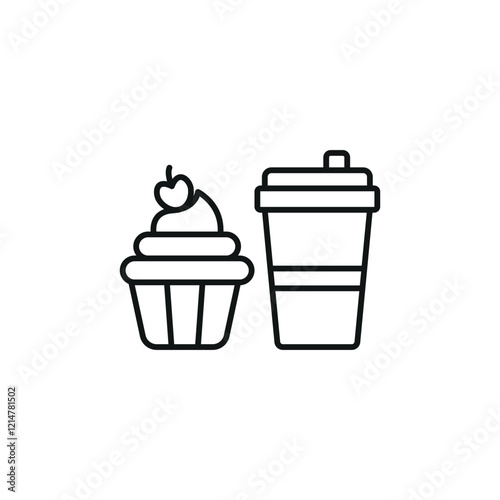 Drink and cupcake set food icon with a minimalist and elegant look, perfect for food delivery apps, cafe illustrations, and sweet treat packaging