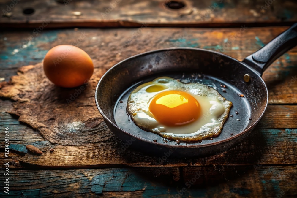 Broken Egg Yolk in Frying Pan, Culinary Breakfast Food Photo, Cooking Stock Image Broken Egg Yolk in Frying Pan, Culinary Breakfast Food Photo, Cooking Stock Image