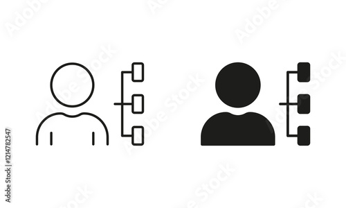 Employee Responsibility Line and Silhouette Icon. Manager Roles Pictogram. Responsible Management Sign. Editable Stroke. Isolated Vector Illustration