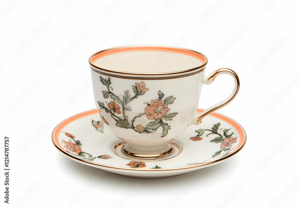 Elegant Teacup and Saucer with Floral Design Elegant Teacup and Saucer with Floral Design