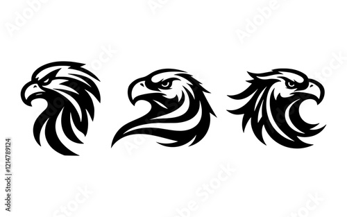 Bold Black and White Eagle Head set Graphic. Eagle logos collection. Eagle logo set. Geometrical abstract logos. Icon design,Eagle,Eagle head
 photo