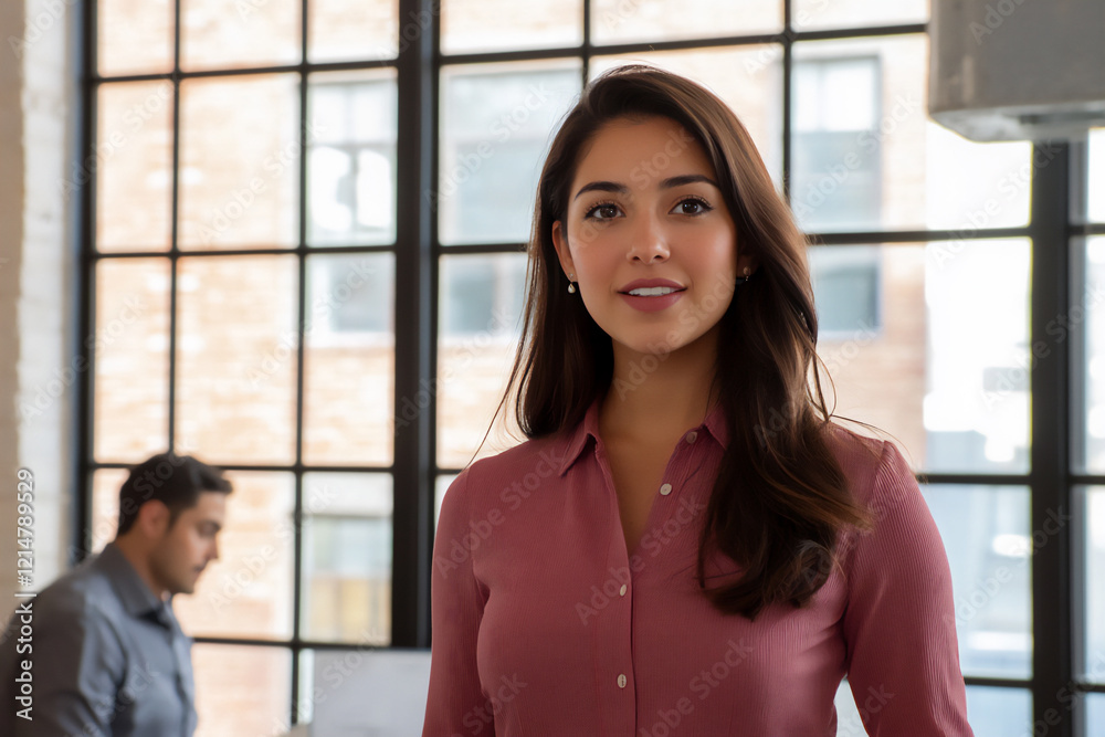 P A young Hispanic businesswoman in a spaciou P A young Hispanic businesswoman in a spaciou