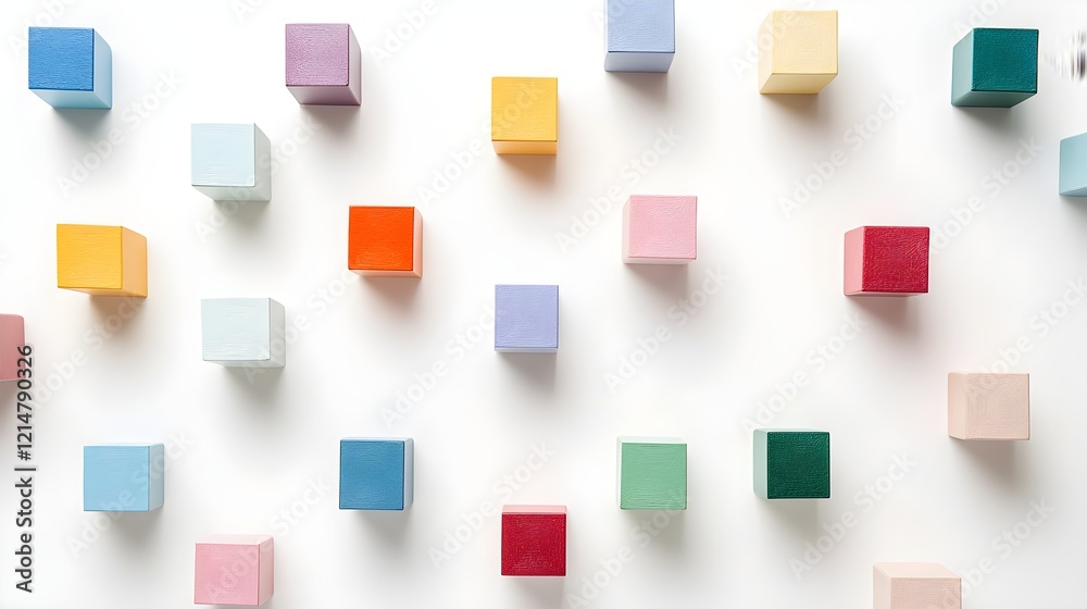 Colorful Overhead Shot of Alphabet Blocks Arrangement on White Surface