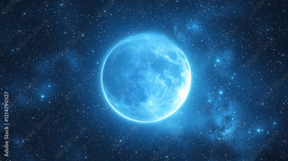 Obraz premium A close-up of the glowing moon surrounded by a scattering of stars on a clear night.