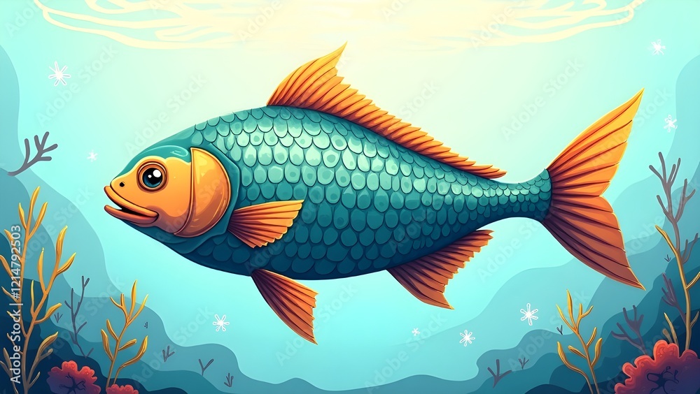 Naklejka premium A vibrant and colorful illustration of a majestic مچھلی, Urdu for 