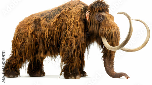 Woolly Mammoth Stands Majestically on a White Background, Showcasing its Immense Size and Fur. photo