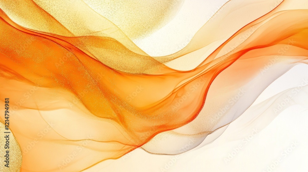 Obraz premium Abstract flowing orange and gold wave background with shimmering accents minimal design