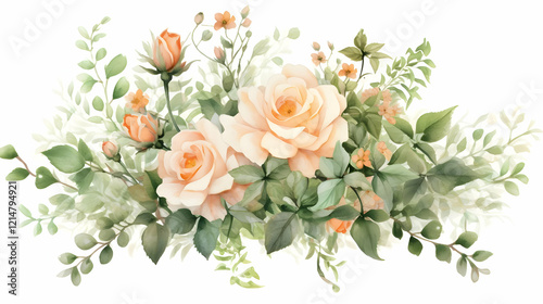 Watercolor Peach Roses and ...