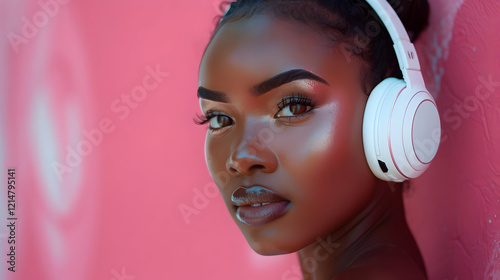 Woman with Headphones and P...