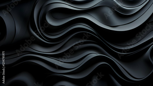 Abstract 3D Black Waves Flo...