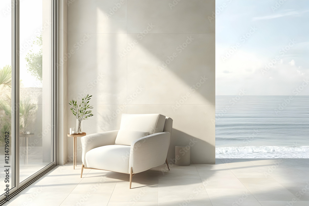 Coastal Calm: Modern Minimalist Living Room with Ocean View Coastal Calm: Modern Minimalist Living Room with Ocean View