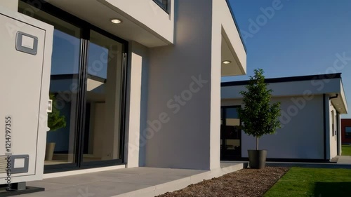 Energy Efficient Air Conditioning Unit Exterior Footage Scene