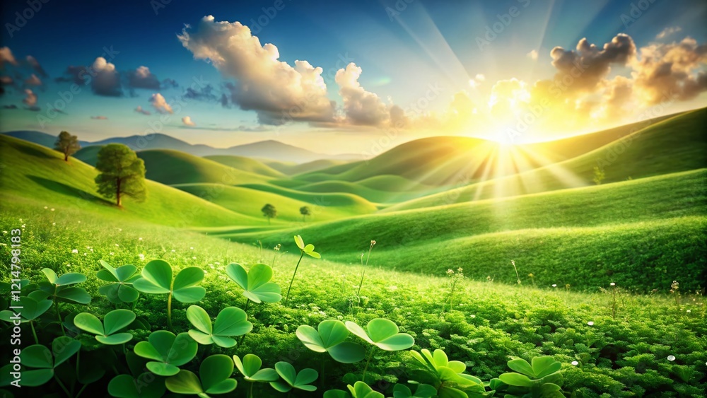 Fototapeta premium Clean Shamrock Holiday Landscape: Festive Green Hills Perfect for Text Overlay