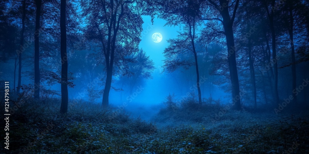 Fototapeta premium Mysterious Pathway Through a Forest at Night