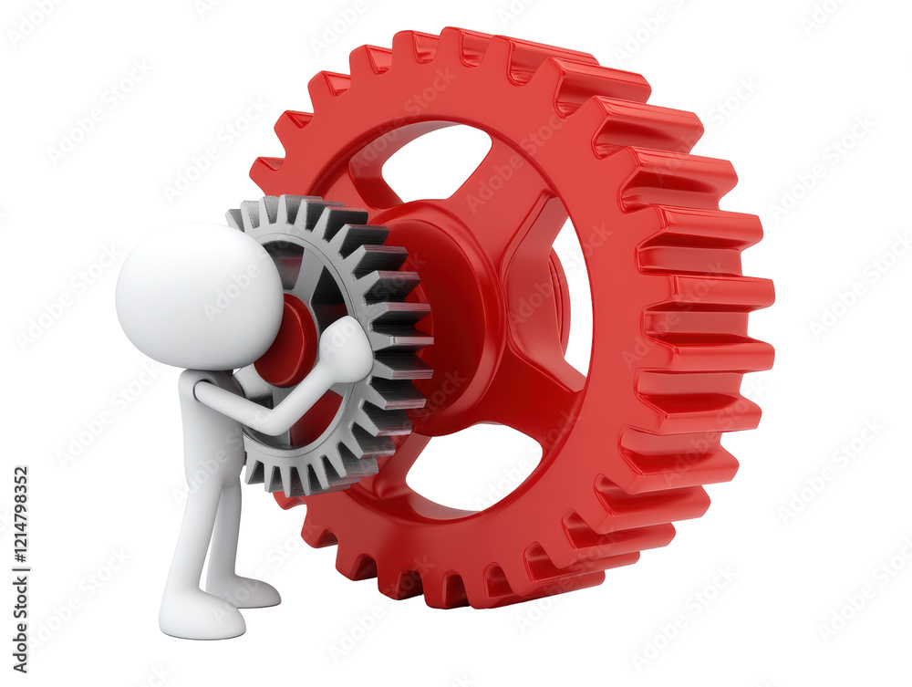 Isolated Man Putting Gear in Mechanism Isolated Man Putting Gear in Mechanism