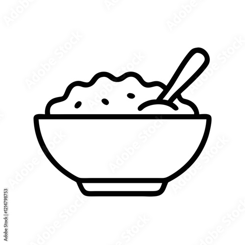 Simple Black Vector Icon of a Bowl of Oatmeal, Minimalist Design, Healthy Breakfast Concept