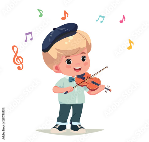  little kid play violin and feel happy