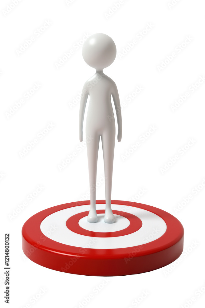 Isolated 3D Character Standing on a Red Target Isolated 3D Character Standing on a Red Target
