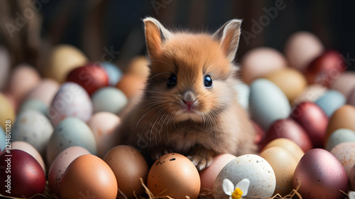Adorable Baby Bunny Sits Am...
