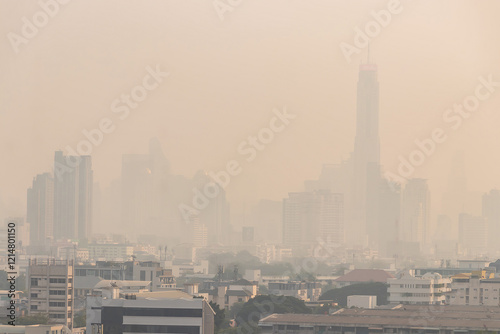 Red or yellow dust pm 2.5 warnings in Thailand, the air pollution from burning agricultural products or various industries affects respiratory.
