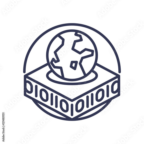 Binary code and globe symbolize global data reliability and integrity.