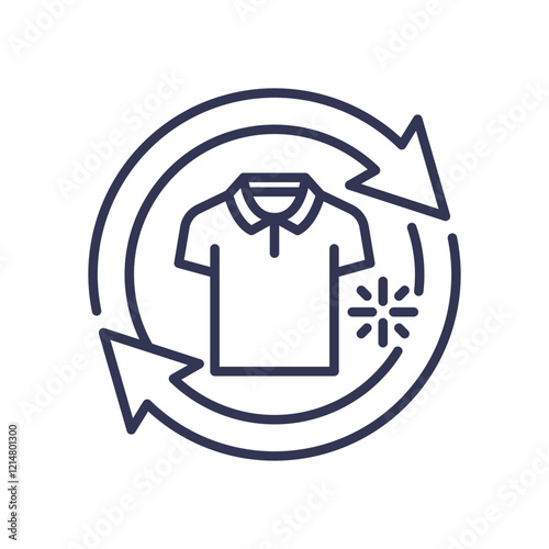 Icon of a shirt with arrows and sparkle, symbolizing freshness and renewal.