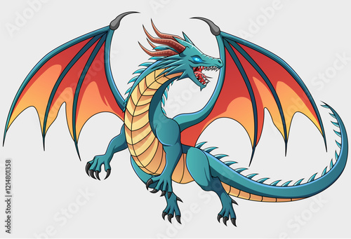 Vector illustration of a dragon isolated on white background. Cartoon style.