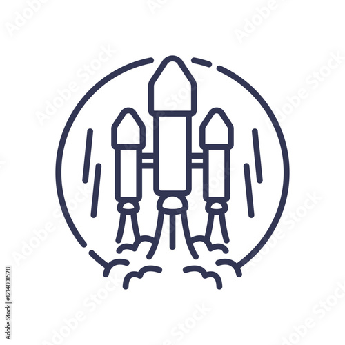 Rocket launch symbolizing innovation and exploration, featuring three rockets in a circular design.