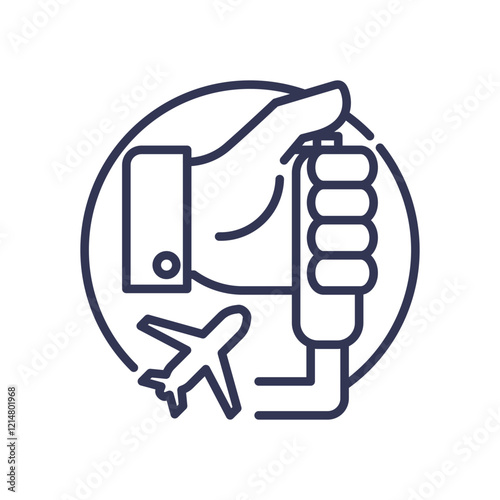 Hand gripping a joystick with an airplane, symbolizing aviation skills and navigation.