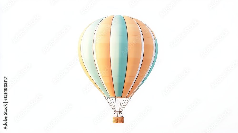Naklejka premium A beautiful hot air balloon featuring pastel colors, floating gracefully in a clear sky. Perfect for adventures, travel, and exploration themes.