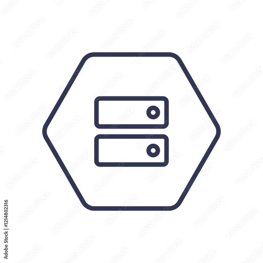 Hexagon with server icon symbolizes cloud storage and data management.