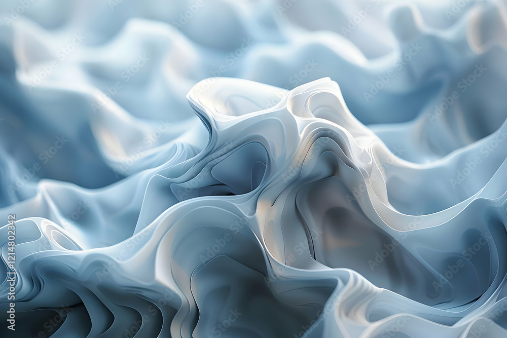 Obraz premium Abstract 3D Flowing Waves Creates Smooth Textures Seamlessly with Blue Hues and Elegant Curves