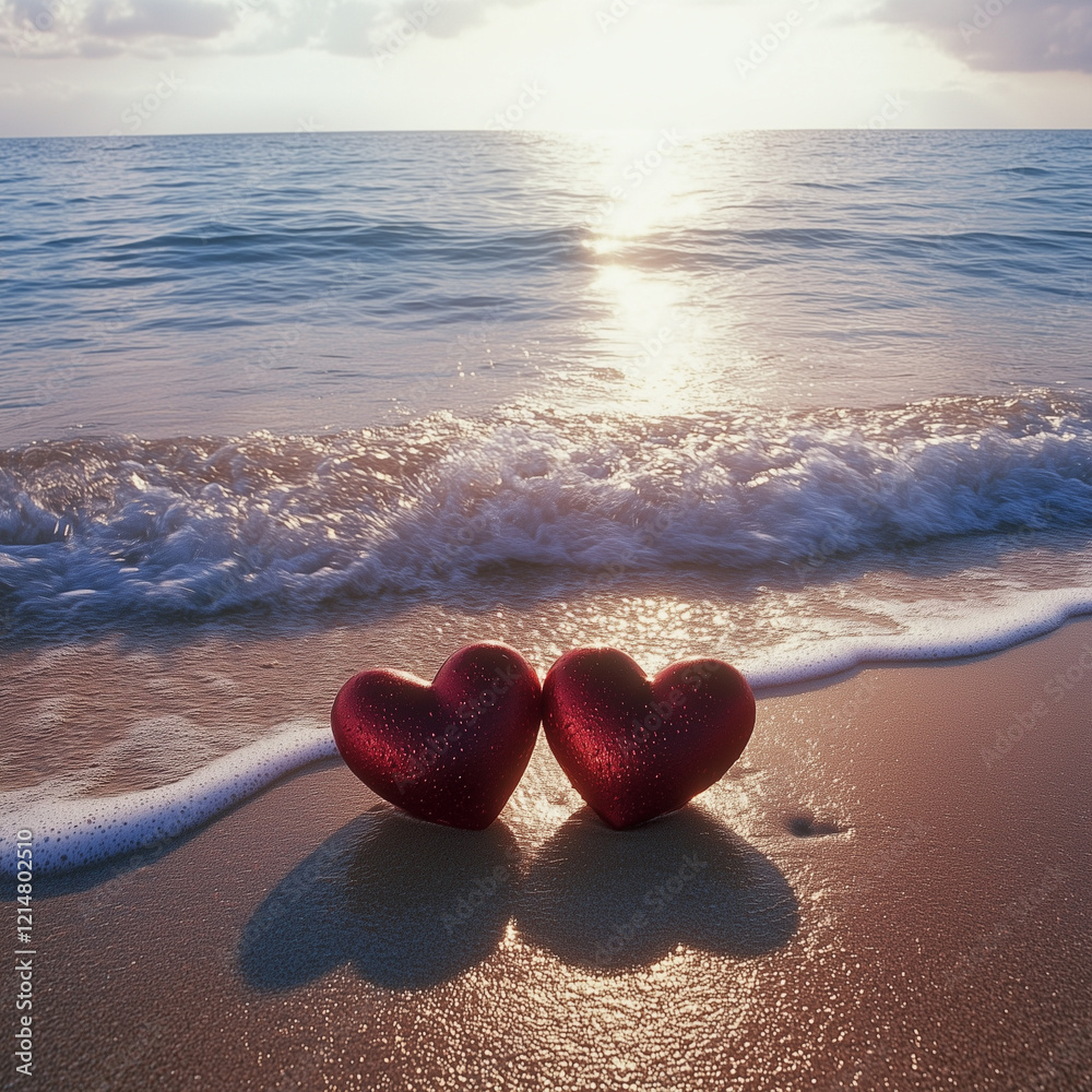 Fototapeta premium Two hearts on the beach.
